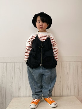 「アイテム（ハット、ブラック系）」を使った、yayaさん（キッズ・100cm）の春コーディネート