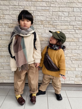 「チェック柄に恋してる」｜「アイテム（チノパンツ）」を使った、yayaさん（キッズ・110cm）の冬コーディネート
