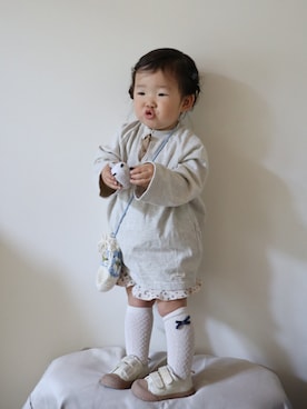 「petit main（プティマイン）のアイテム（バッグ）」を使った、yayaさん（キッズ・80cm）の春コーディネート