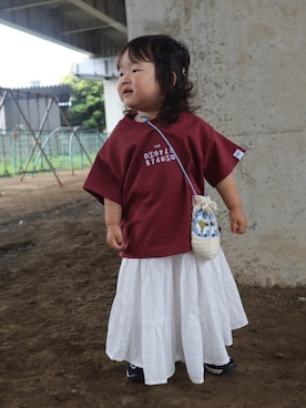 「petit main（プティマイン）のアイテム（バッグ）」を使った、yayaさん（キッズ・80cm）の春コーディネート