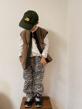 「アイテム（ベスト、ブラウン系）」を使った、yayaさん（キッズ・120cm）の秋コーディネート