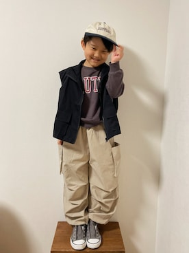 「WEGO（ウィゴー）のアイテム（キャップ）」を使った、yayaさん（キッズ・120cm）の秋コーディネート