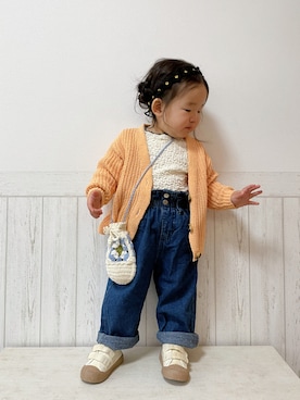 「petit main（プティマイン）のアイテム（バッグ）」を使った、yayaさん（キッズ・80cm）の冬コーディネート