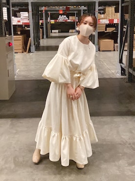 「バルーン袖」｜「アイテム（ワンピース/ドレス）」を使った、りぃりさん（レディース・154cm）の冬コーディネート