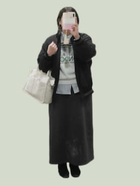 「メルカリのアイテム（ジャケット/アウター、ブラック系）」を使った、naginagiさん（レディース・165cm）の冬コーディネート