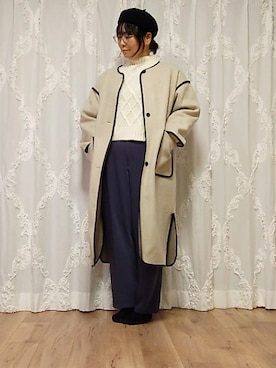 「大きいサイズ」｜「アイテム（ノーカラーコート）」を使った、naginagiさん（レディース・165cm）の秋コーディネート