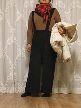 「大きいサイズ」｜「アイテム（オールインワン・サロペット）」を使った、naginagiさん（レディース・165cm）の冬コーディネート