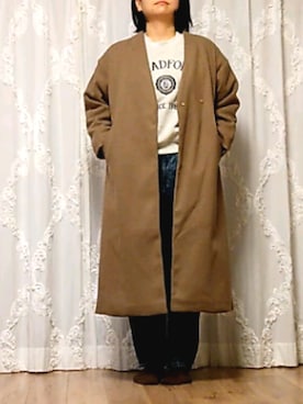 「大きいサイズ」｜「アイテム（ノーカラーコート）」を使った、naginagiさん（レディース・165cm）の冬コーディネート