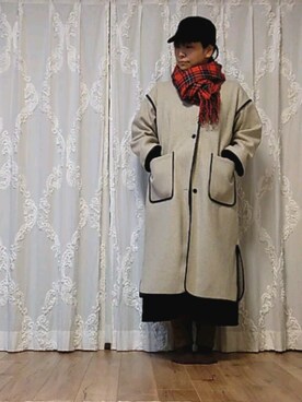 「大きいサイズ」｜「アイテム（ノーカラーコート）」を使った、naginagiさん（レディース・165cm）の冬コーディネート
