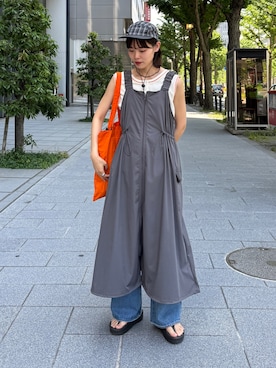 「CPCM（シーピーシーエム）の【2点セット】ストレッチナイロンパッカブルジップワンピース（ワンピース、グレー系）」を使った、asuka さん（レディース・165cm）の夏コーディネート