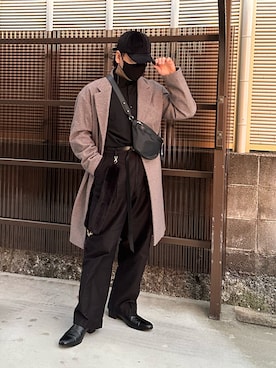 「GU（ジーユー）のアイテム（ステンカラーコート）」を使った、　ユウJさん（メンズ・169cm）の冬コーディネート
