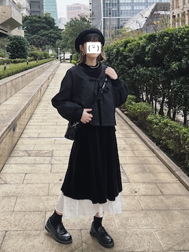 「idem（イデム）のアイテム（ノーカラージャケット）」を使った、RU🌼さん（レディース・161cm）の冬コーディネート