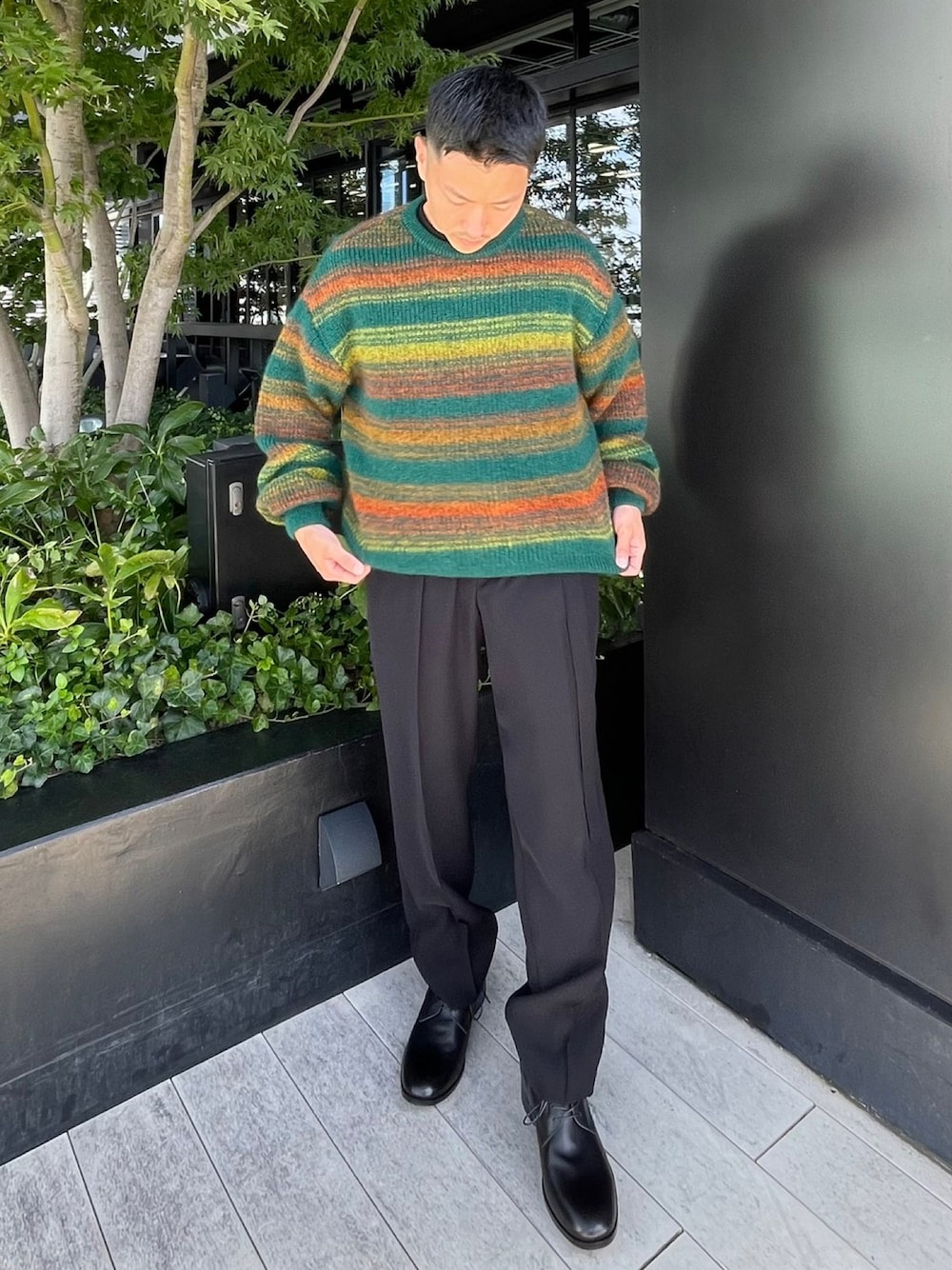 「PADRONEのBL DERBY SHOES / PU8394-2103-21A（ドレスシューズ、ブラック系）」を使った、STUDIOUS MENSさん（メンズ・158cm）の秋コーディネートの1枚目の写真