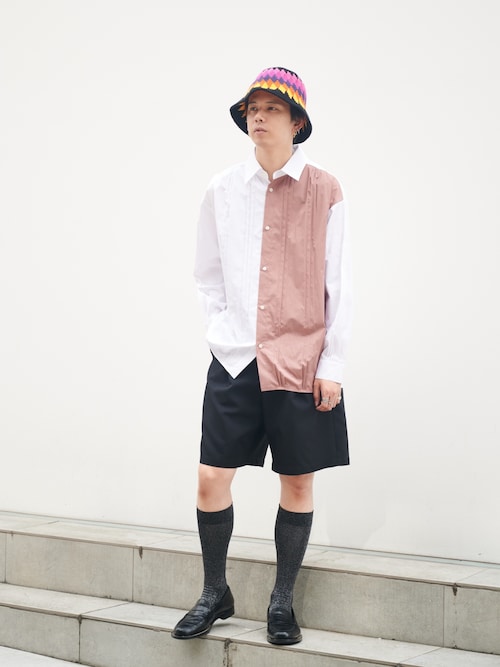 LiNoH シャツ PLEATS L/S SHIRT/バイカラープリーツオーバー