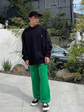 「LiNoH（リノー）のアイテム（スウェット）」を使った、STUDIOUS MENSさん（メンズ・158cm）の秋コーディネート