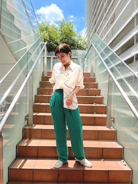 「CONVERSE TOKYO（コンバーストウキョウ）のアイテム（スラックス）」を使った、Kiriさん（レディース・155cm）の夏コーディネート