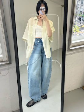 「KBF（ケイビーエフ）のシームデザインカーブデニム（デニムパンツ、ブルー系）」を使った、たけださん（レディース・160cm）の春コーディネート