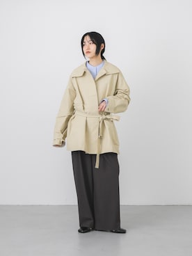 「KBF（ケイビーエフ）のテントラインBIGミドルコート（テーラードジャケット、ベージュ系）」を使った、たけださん（レディース・160cm）の春コーディネート