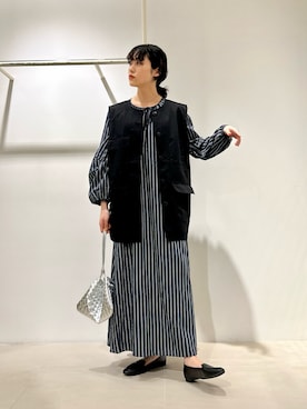 「ストライプワンピース」｜「アイテム（その他アウター）」を使った、たけださん（レディース・160cm）の春コーディネート