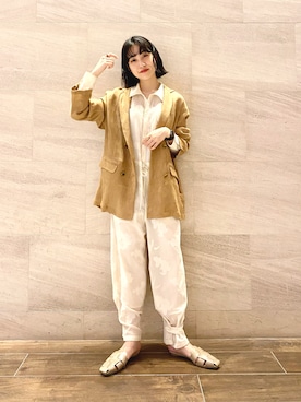 「ジャガード」｜「アイテム（サロペット/オーバーオール）」を使った、たけださん（レディース・161cm）の春コーディネート