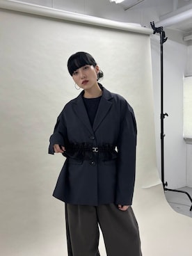 「KBF（ケイビーエフ）のワンタックコクーンパンツ（その他パンツ）」を使った、たけださん（レディース・160cm）の秋コーディネート