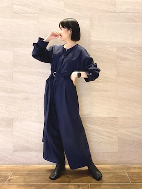 「ブーツコーデ」｜「アイテム（オールインワン・サロペット）」を使った、たけださん（レディース・161cm）の冬コーディネート