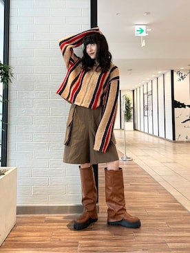 「KBF（ケイビーエフ）のカバーデザインロングブーツ（ブーツ）」を使った、たけださん（レディース・160cm）の秋コーディネート