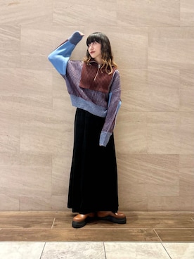 「KBF（ケイビーエフ）のカバーデザインロングブーツ（ブーツ）」を使った、たけださん（レディース・160cm）の秋コーディネート