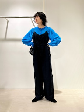 「シアーカーディガン」｜「アイテム（サロペット/オーバーオール）」を使った、たけださん（レディース・160cm）の春コーディネート