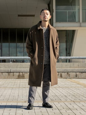 「アイテム（ステンカラーコート）」を使った、maatttssuさん（メンズ・173cm）の冬コーディネート