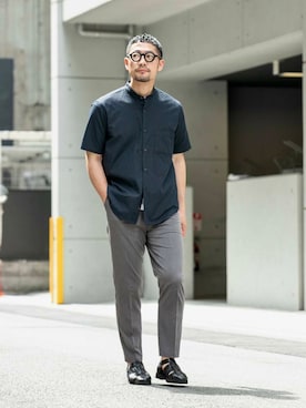 「アイテム（スラックス）」を使った、maatttssuさん（メンズ・173cm）の夏コーディネート