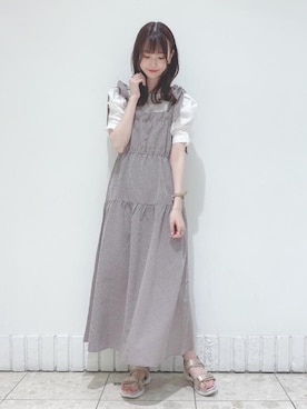 「MAJESTIC LEGON（マジェスティックレゴン）のくしゅくしゅスリーブトップス（Tシャツ/カットソー）」を使った、めめさん（レディース・162cm）の夏コーディネート