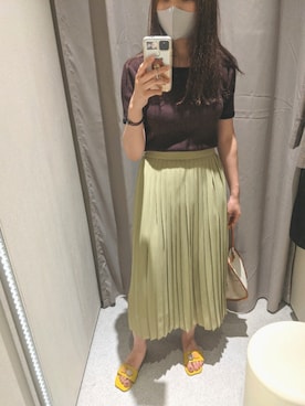 「UNIQLO（ユニクロ）のアイテム（スカート、グリーン系）」を使った、さとうさん（レディース・165cm）の秋コーディネート