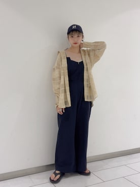 「真夏のアクティブスタイル」｜「アイテム（サロペット/オーバーオール）」を使った、たろ🐶さん（レディース・157cm）の夏コーディネート