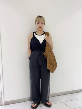 「アイテム（サロペット/オーバーオール、ブルー系）」を使った、たろさん（レディース・157cm）の夏コーディネート