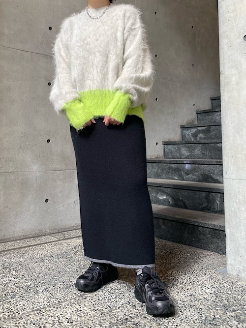 W：Huku スカート リバーシブル バイカラー ニット スカート