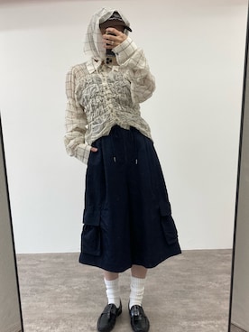 「W:Huku（フーク）のワッシャー ナイロン カーゴ バミューダ パンツ / Washer Nylon Cargo Bermuda Shorts（その他パンツ、ブラック系）」を使った、W:Hukuさん（レディース・159cm）の春コーディネート