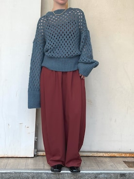 「アイテム（スラックス、レッド系）」を使った、W:Hukuさん（レディース・155cm）の秋コーディネート