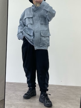 「W:Huku（フーク）のワッシャー ナイロン スタンドカラー ジャケット / Washer Nylon Stand Collar Jacket（ブルゾン、グレー系）」を使った、W:Hukuさん（レディース・159cm）の春コーディネート