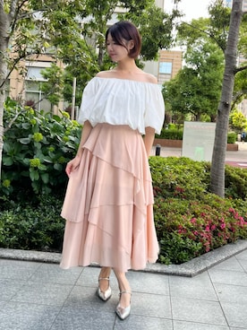 「AND COUTURE（アンドクチュール）の2WAYバルーンブラウス（シャツ/ブラウス、ホワイト系）」を使った、AND COUTUREさん（レディース・165cm）の夏コーディネート