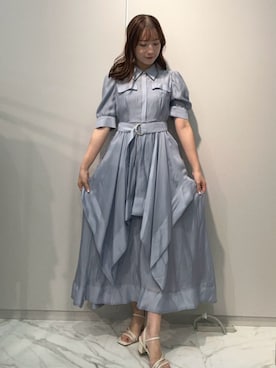 「AND COUTURE（アンドクチュール）のティアードフレアシャツワンピース（シャツワンピース、ブルー系）」を使った、AND COUTUREさん（レディース・165cm）の夏コーディネート