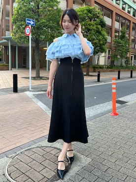「AND COUTURE（アンドクチュール）のティアードフリルブラウス（シャツ/ブラウス、ブルー系）」を使った、AND COUTUREさん（レディース・165cm）の夏コーディネート