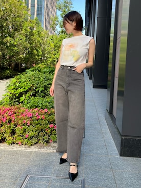 「AND COUTURE（アンドクチュール）のデニムバギーパンツ（その他パンツ、ブラック系）」を使った、AND COUTUREさん（レディース・165cm）の夏コーディネート