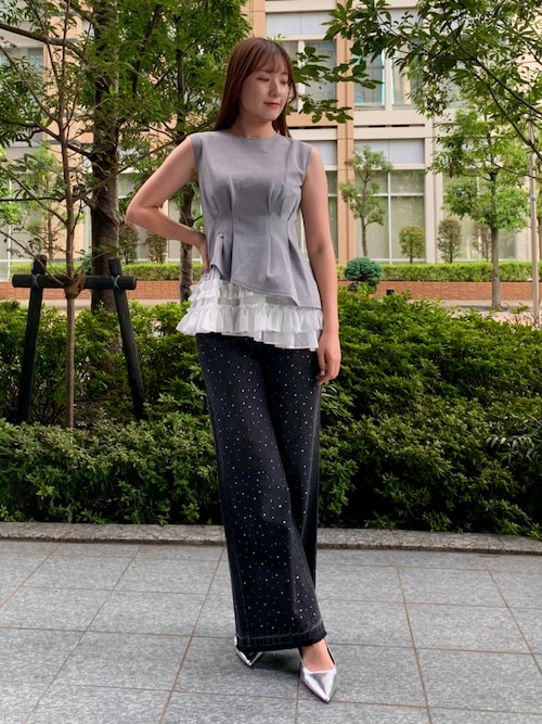 ラインストーンフレアデニムパンツ