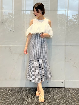 「アイテム（スカート、ブルー系）」を使った、AND COUTUREさん（レディース・164cm）の夏コーディネート