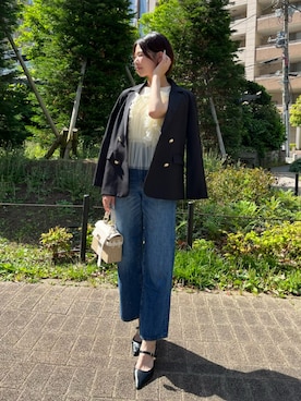 「AND COUTURE（アンドクチュール）のチュールレイヤードノースリーブＴシャツ（Tシャツ/カットソー、イエロー系）」を使った、AND COUTUREさん（レディース・165cm）の夏コーディネート