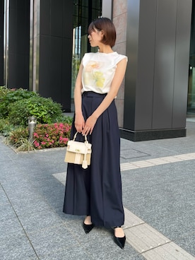 「AND COUTURE（アンドクチュール）のタックワイドパンツ（その他パンツ、ブルー系）」を使った、AND COUTUREさん（レディース・165cm）の夏コーディネート