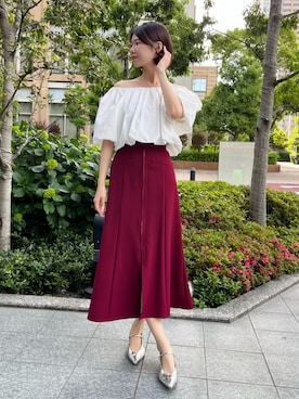 「AND COUTURE（アンドクチュール）の2WAYバルーンブラウス（シャツ/ブラウス、ホワイト系）」を使った、AND COUTUREさん（レディース・165cm）の夏コーディネート