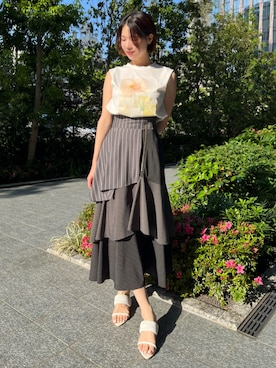 「AND COUTURE（アンドクチュール）のストライプパッチワークスカート（スカート、ブルー系）」を使った、AND COUTUREさん（レディース・165cm）の夏コーディネート