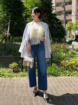 「AND COUTURE（アンドクチュール）のチュールレイヤードノースリーブＴシャツ（Tシャツ/カットソー、イエロー系）」を使った、AND COUTUREさん（レディース・165cm）の夏コーディネート
